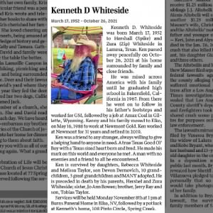 Obituary for Kenneth D Whiteside